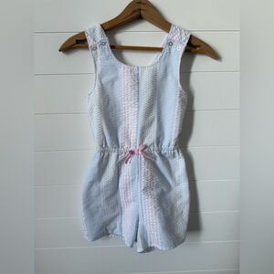 Crown & Ivy Kids Romper - Light Blue and Pink Seersucker